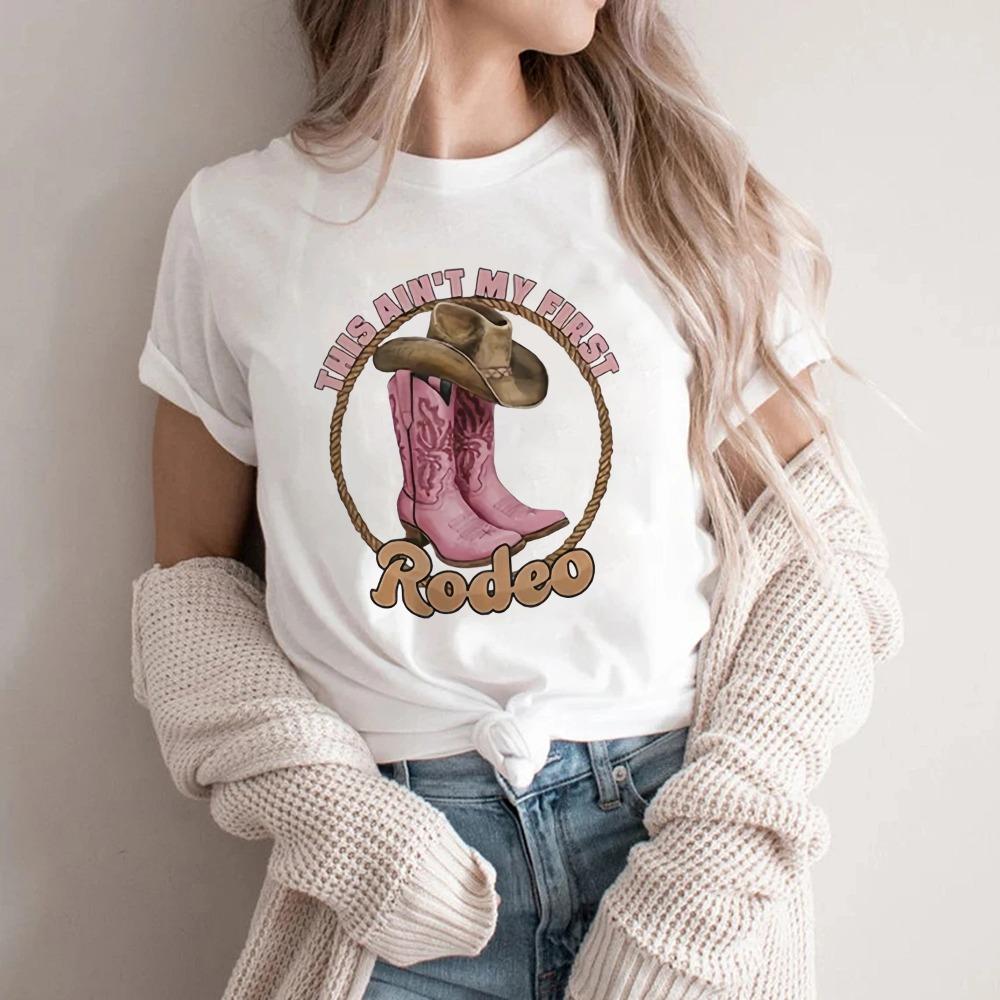 T-shirt da Donna Cowgirl Moda Estiva Borsa da Ragazza Stampata Maglietta da Donna Casual Manica Corta Abbigliamento Femminile Top Tee Maglietta Bianca