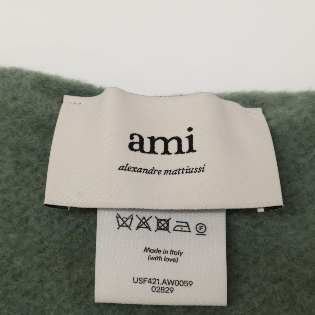 AMIalexandremattiussi USF421.AW0059 Leather Logo Patch Fringe Scarf greenUsed