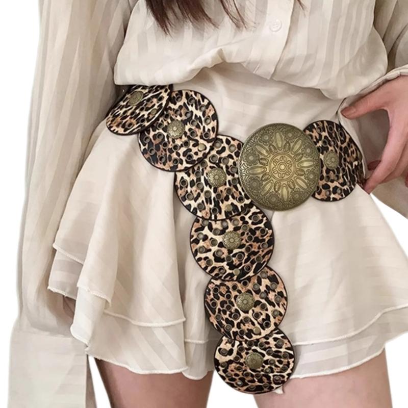 

Стильный широкий ремень с леопардовым принтом для взрослых, западный пояс, этнический пояс из ПУ кожи с тиснением, пряжка, ремешок для талии для официальных платьев 1