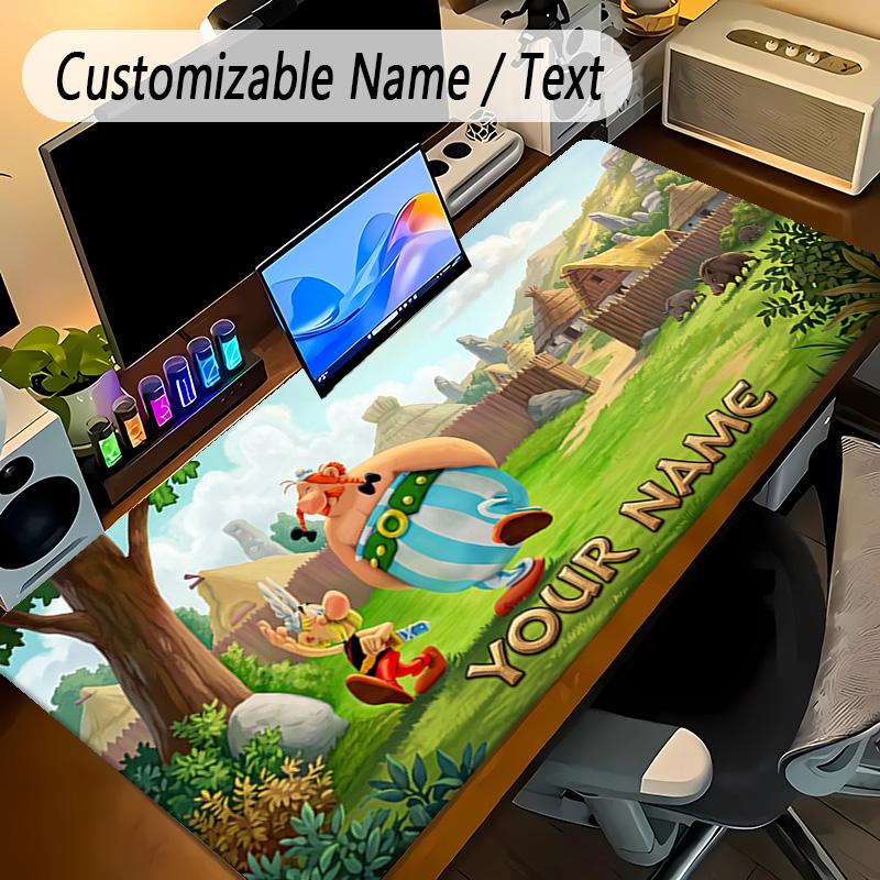 Large Mouse PadAsterix & Obelix Custom Name Text Personalized Desk Mat Non Slip Gaming Pad