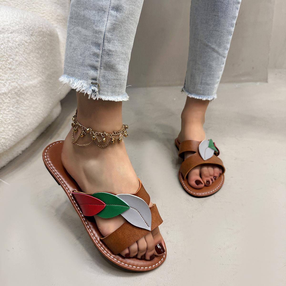 

Non-slip soft-soled flat-soled rubber slippers 2025 summer new casual cool slippers women s open-toed comfortable beach slippers 43 коричневий