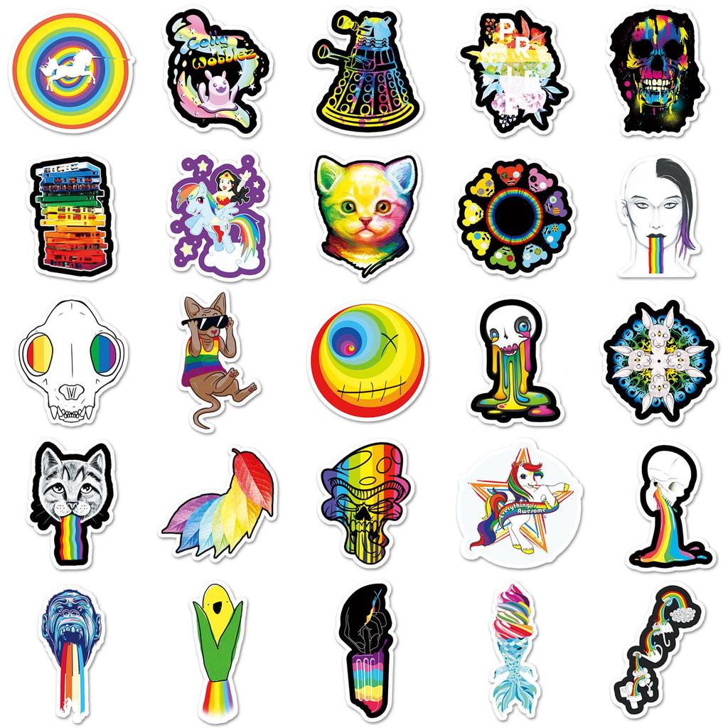 50 Colorful Cartoon Stickers for Suitcase, Laptop, Scooter, Motorcycle
