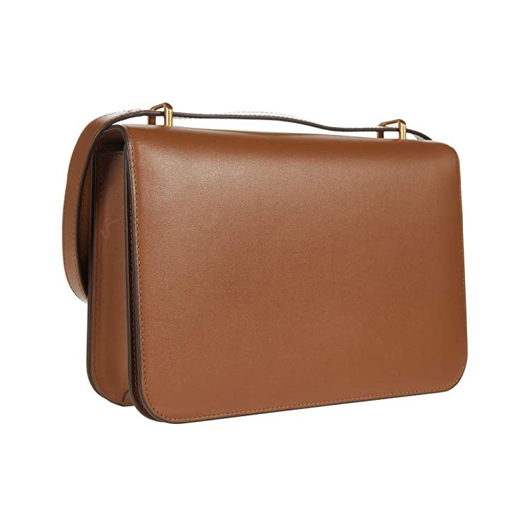 Tory Burch Eleanor Double T Large Logo Matte Flap Stitching Leather Shoulder Crossbody Bag Women Bags Caramel-Brown 75003-909