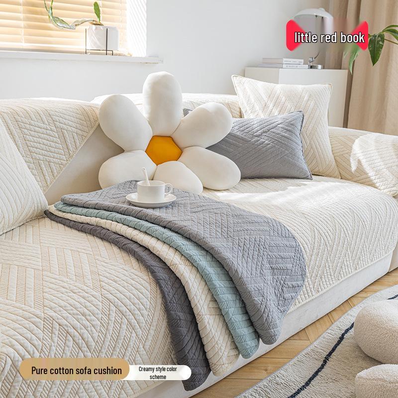 All-Season Non-Slip Pure Cotton Sofa Cushion - Solid Color, Japanese & Korean Design (2024 Model)
