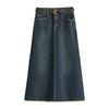 Women's High Waist Frayed Denim A-line Skirt - Retro Slimming, Flaw-Covering Design for Spring & Autumn 2026
