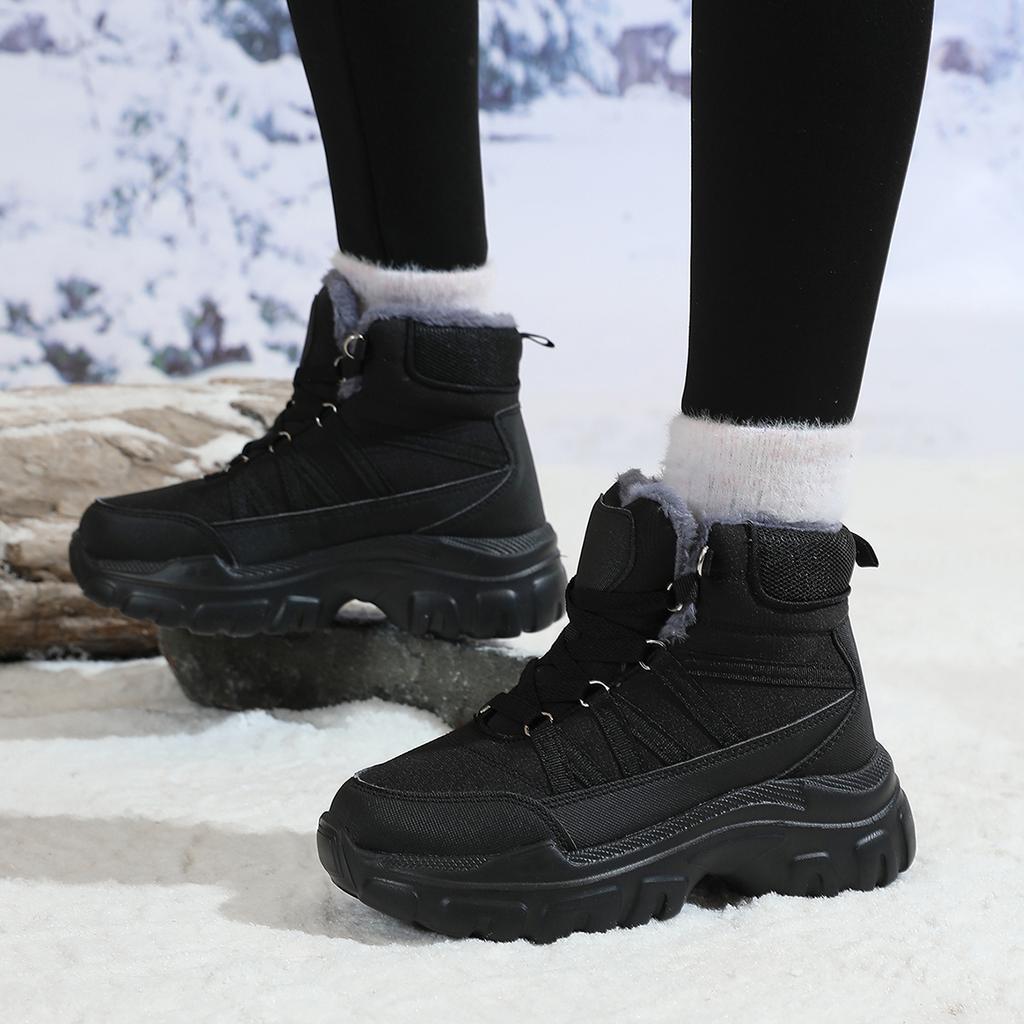 Women Warm Cotton Shoes Thick Outdoor Snow Boots High Cut Winter Cold Proof Simple Comfortable Wear-Resistant Anti Slip Boots