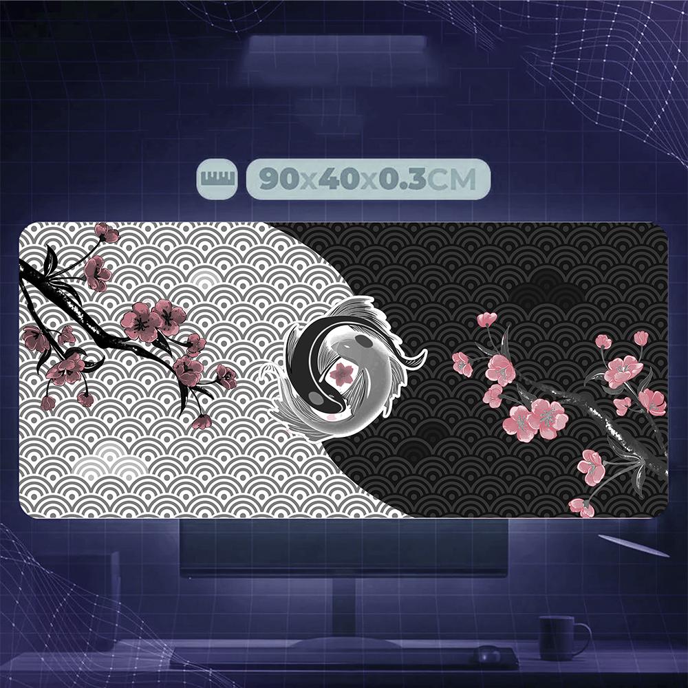 Yin Yang Koi Fish Mouse Pad - Large Extended Gaming Desk Mat with Japanese Art Design