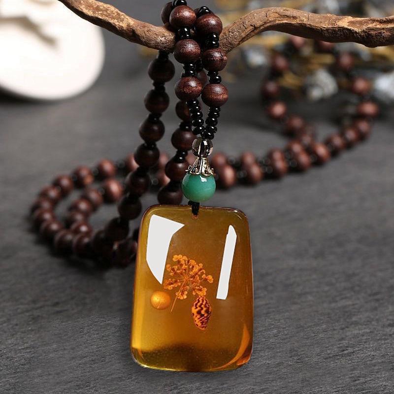 Retro Amber Pendant Necklace For Men And Women Long Pendant Sweater Chain Mother's Day Gift