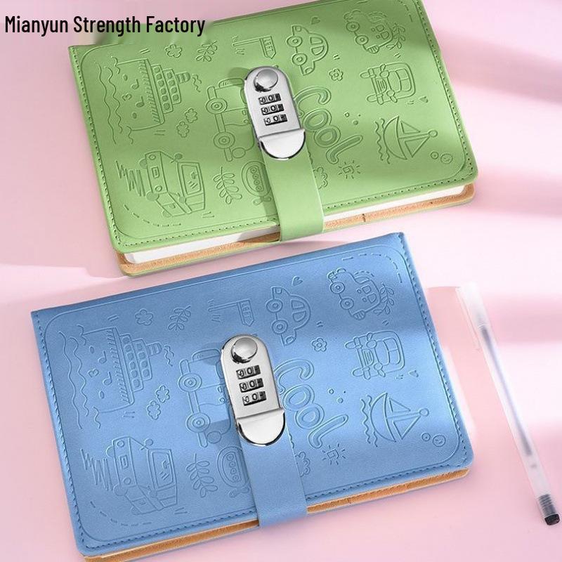 Secure Cartoon Password Diary with Lock - Student Planner Notebook