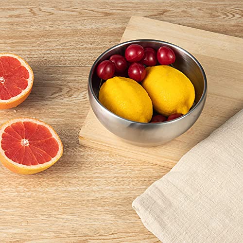 IMEEA Ris skålar, Ramen skålar, Udon skålar, Rostfritt stål, Tål diskmaskin, Värmetålig, Dubbelväggig, 15,2 cm, Set om 2, Silver