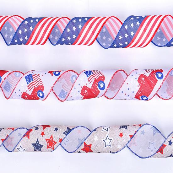 Κορδέλα 1/3 Roll American Flag Διπλής Όψης Αστέρι Ριγέ Ενσύρματη Κορδέλα Πακέτο Κόκκινη 4η Ιουλίου Ημέρα της ανεξαρτησίας Μπλε Λευκή Κορδέλα DIY Craft