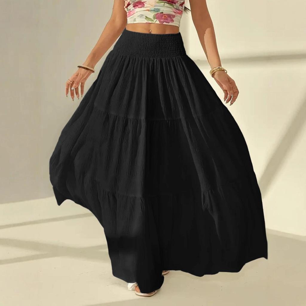 Elegant Solid Color A-line Long Skirt for Women - Vacation Casual Style