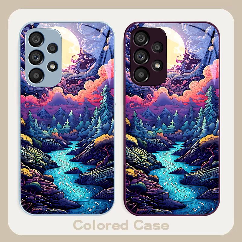 Anime Forest Moon River For Samsung Galaxy S24 Plus S20 21 FE S23 Ultra S8 9 A70 72 73 50 51 52 53 Tempered Glass Phone Case