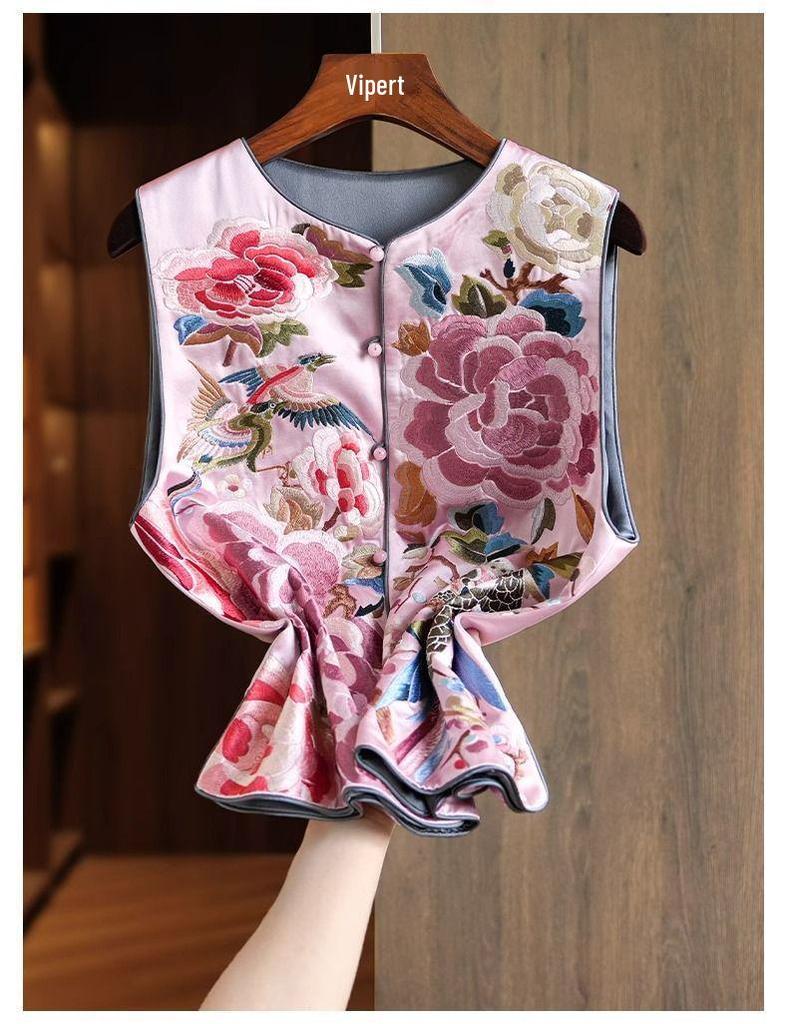 Damen Chinesische Ethnische Bestickte Ärmellose Weste