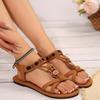 National Style Women's Flat Sandals Summer Comfortable  Beach Shoes Woman Vintage Beaded Flower Decor Gladiator Sandals