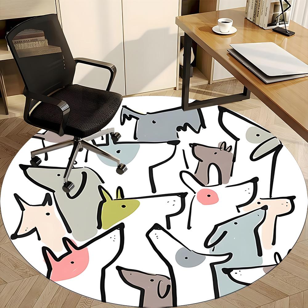 1pc Puppy Party Office Round Area Rug, Indoor Mat Suitable ForOffice, Under Office Chairs Bedroom Living Room Home Decor, Room Deco 110