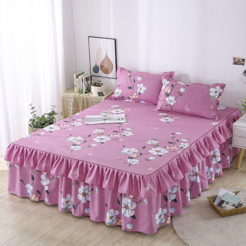 3 stücke Haut-freundliche Schleifen Bett Rock Schlafzimmer Student Wohnheim Kissenbezug Quilt Abdeckung Bettdecke Bettwäsche