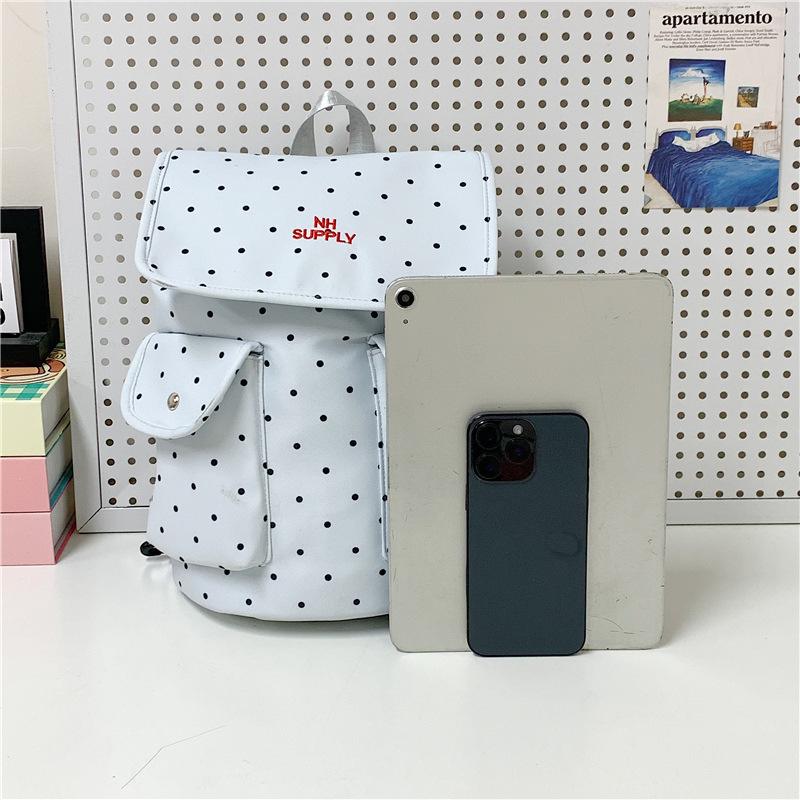 Schoolbag Bow Polka Dot Strap Backpack Female College Style College Student Commuter School Bag Niche Leisure Travel Small Backpack