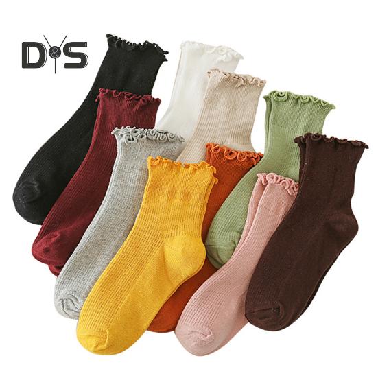 6 Pairs Women Socks Ruffle Edge Solid Color Anti-slip High Elasticity Ankle Length Low-cut Daily Sport Socks Great Gift for Mom Wife Daughter