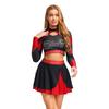 Womens Cheerleading Outfit Two Piece Long Sleeve Hollow Out Crop Top Skater Skirt Sparkle Rhinestone Apparel