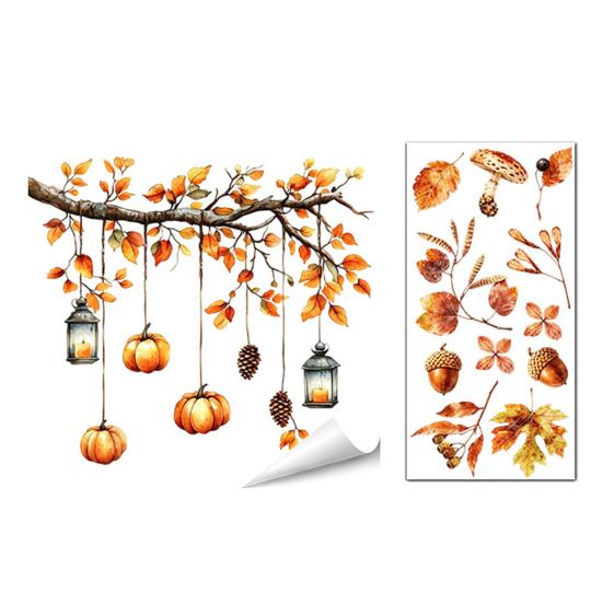 Decorative Window Film for Autumn Decor Static Sticker with Cute Animals & Maple Leaves, Removable Harvest Durable Clings Store Fronts