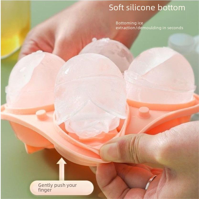 Large Four-Grid Rose Ice Ball Mold - Silicone Ice Tray for Whiskey and Home Ice Making