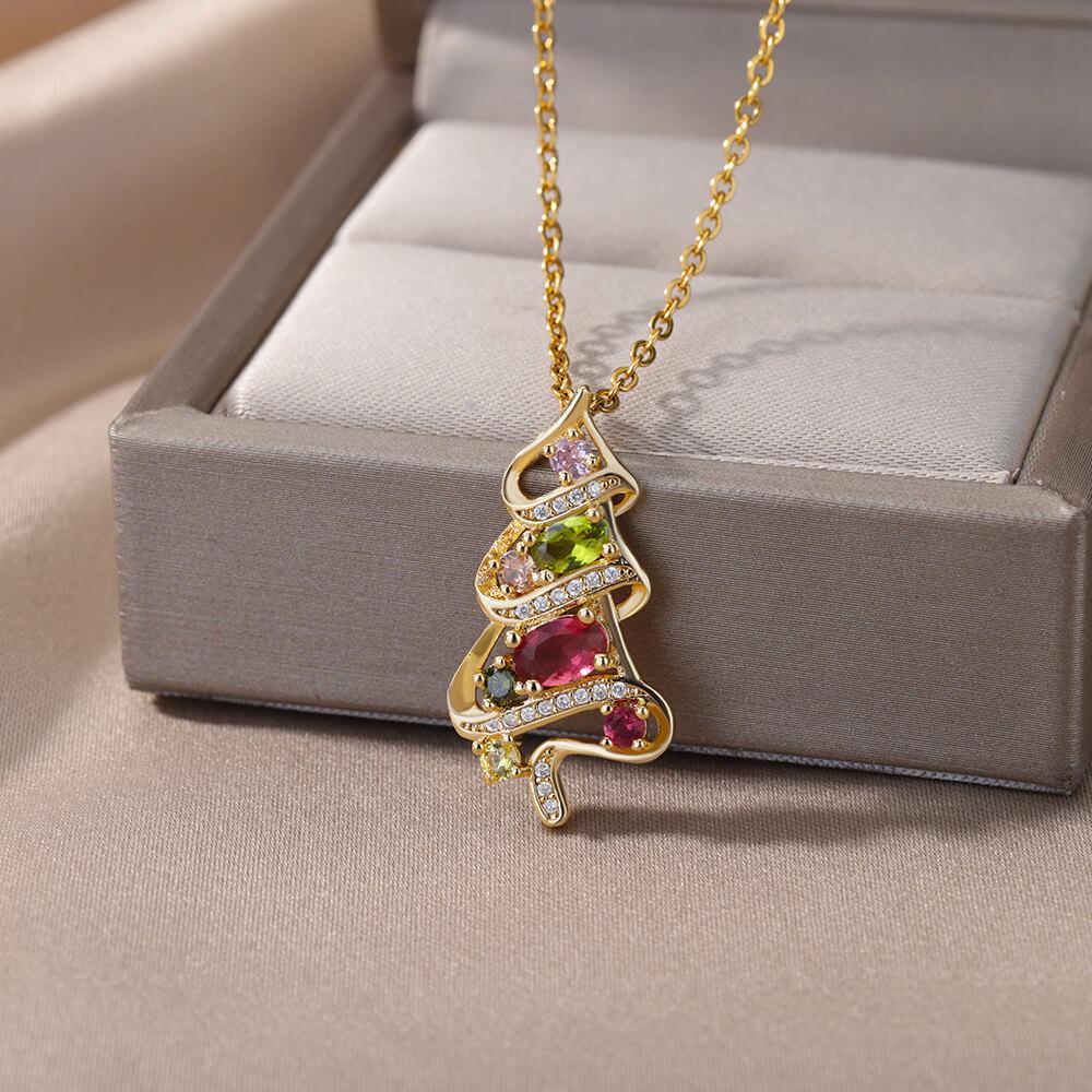 Coloful Christmas Tree Neckalces For Women Stainless Steel Gold Color Tree Pendant Neckalce Party Christmas Jewelry Gift Femme