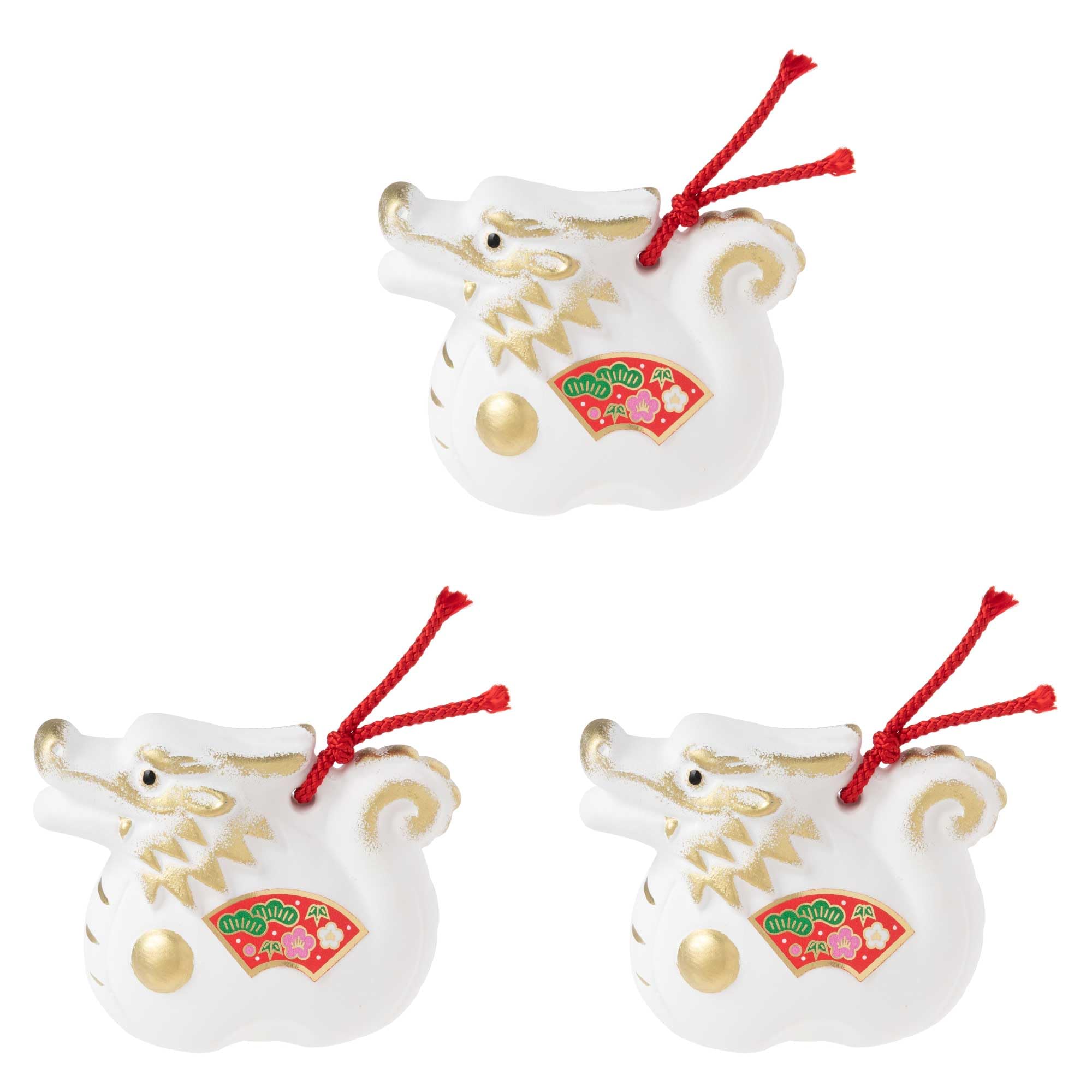 

3 pieces Seto Ceramics 2024 Zodiac Figurine Compact Dragon New Year Decoration Good Luck Invitation Tatsufuku Bell Shoho Kiln 109 x 3 [Bulk purchase]
