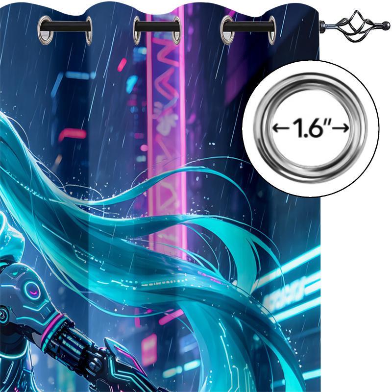 2Pcs Hatsune Miku Cyberpunk Blackout Curtains Anime City Night Window Drapes Fans Room Esports Room Trendy Cool Home Decor Gift