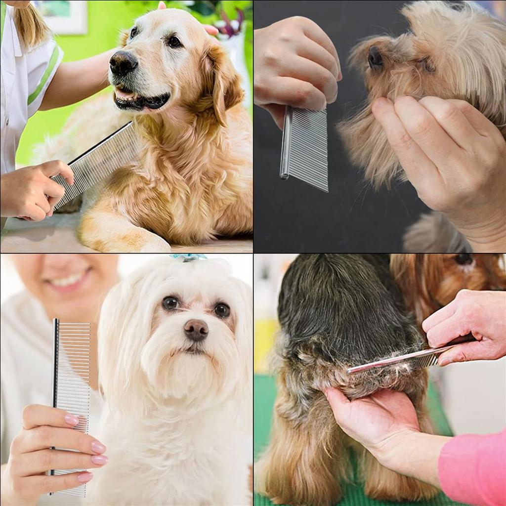 Stainless Steel Dog Comb with Dense Tooth Log Pet Comb for Dogs and Flea Beauty Hair Removal Grooming Shedding Grooming Stainless Pet Comb for Dogs