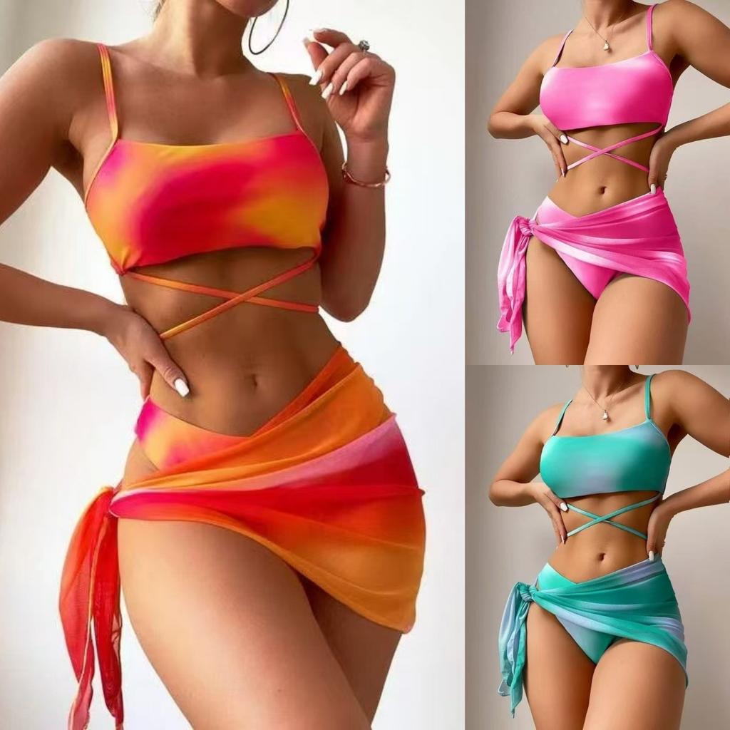 Popular swimsuit female sexy straps navel split swimsuit gradual change three-piece bikini vacation swimsuit
