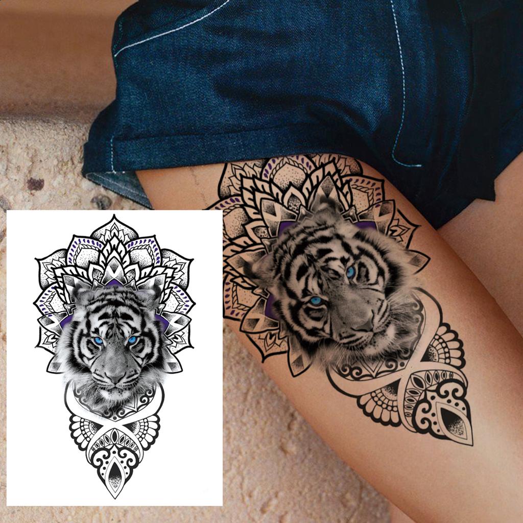Watercolor Lion Tiger Temporary Tattoo For Women Men Atult Kid Realistic Fake Animal Tattoo Sticker Water Transfer Tatoos Thigh