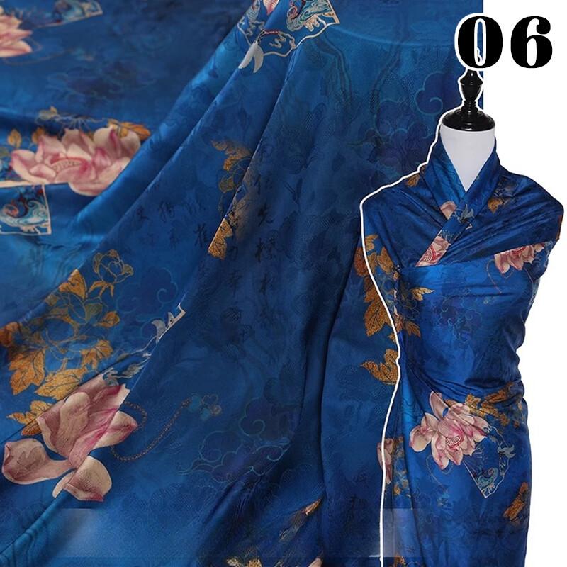 Chinese Landscape Painting Fabric Silk Stretch Satin Cloth for Cheongsam Hanfu DIY Sewing Craft Dress Stage Clothing Supplies