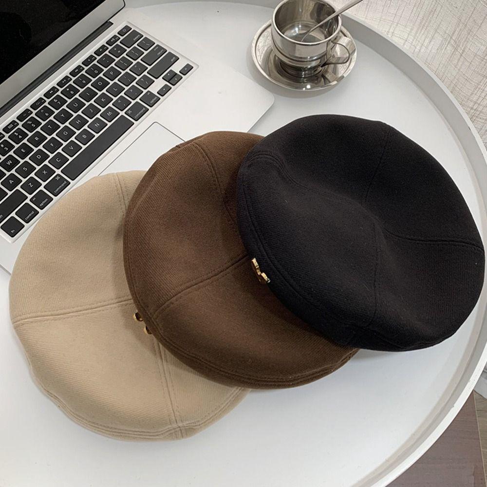 Atmungsaktive Damen Mützen Wollene Liebe Malermütze Elegant Vintage Herz Baretts