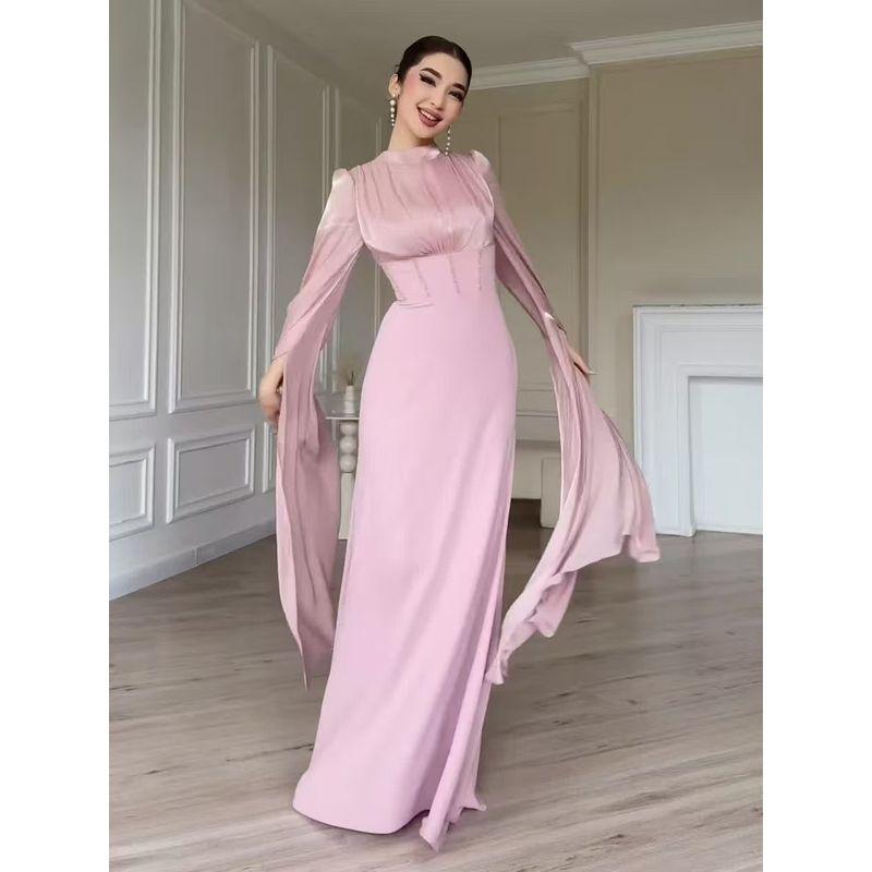 Western Style New Fashion Lace-up Waist Hugging Slimming Long sleeve dress Formal Dress Long dress Sexy Long Dress