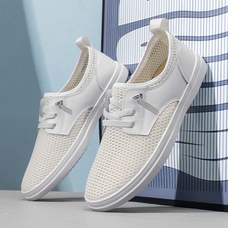 Summer Men's Cowhide Breathable Mesh Shoes Brand Trend Fashionable New Comfortable Lace Up Men's Outdoor Leisure Sports Shoes