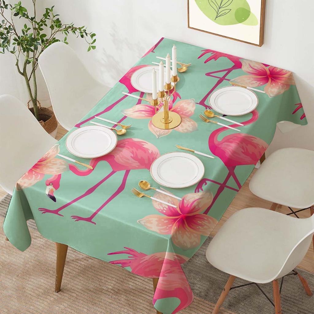 Tropical Flamingo Polyester Rectangular Tablecloth for Parties and Dining