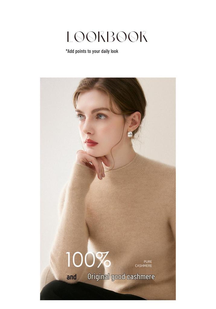 Women's 100% Pure Cashmere Seamless Half-High Collar Slim Fit Sweater - Perfect Knit Base for Autumn/Winter