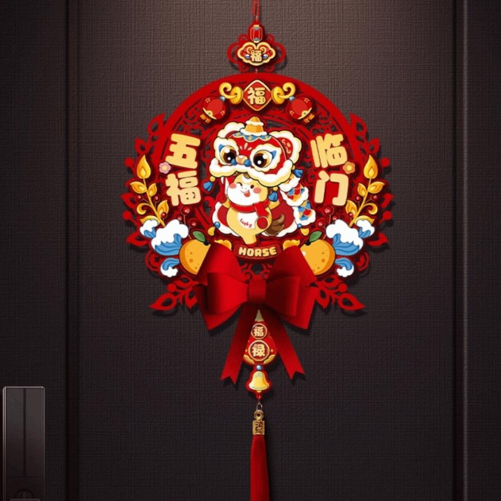 2026 Horse Year Hanging Pendants Chinese Spring Festival Red Lucky Horse Year Wall Ornament Fu Character Door Sticker