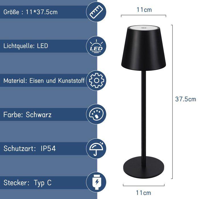 Lampe de table - NETTLIFE - LED rechargeable - Sans fil - Tactile - Intensité variable