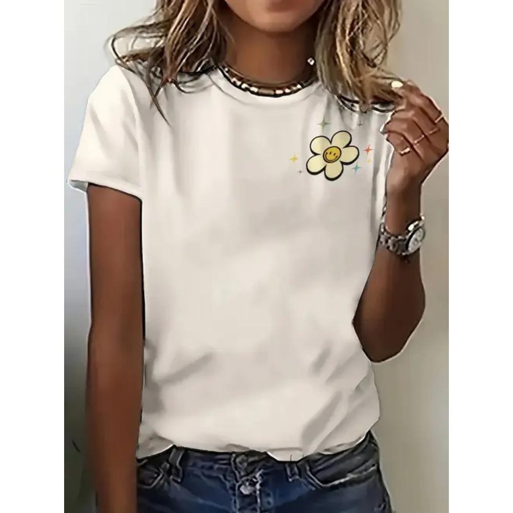 Damen Sommer 3D-gedruckt Neues lässiges kurzärmeliges Blumen-Top T-Shirt