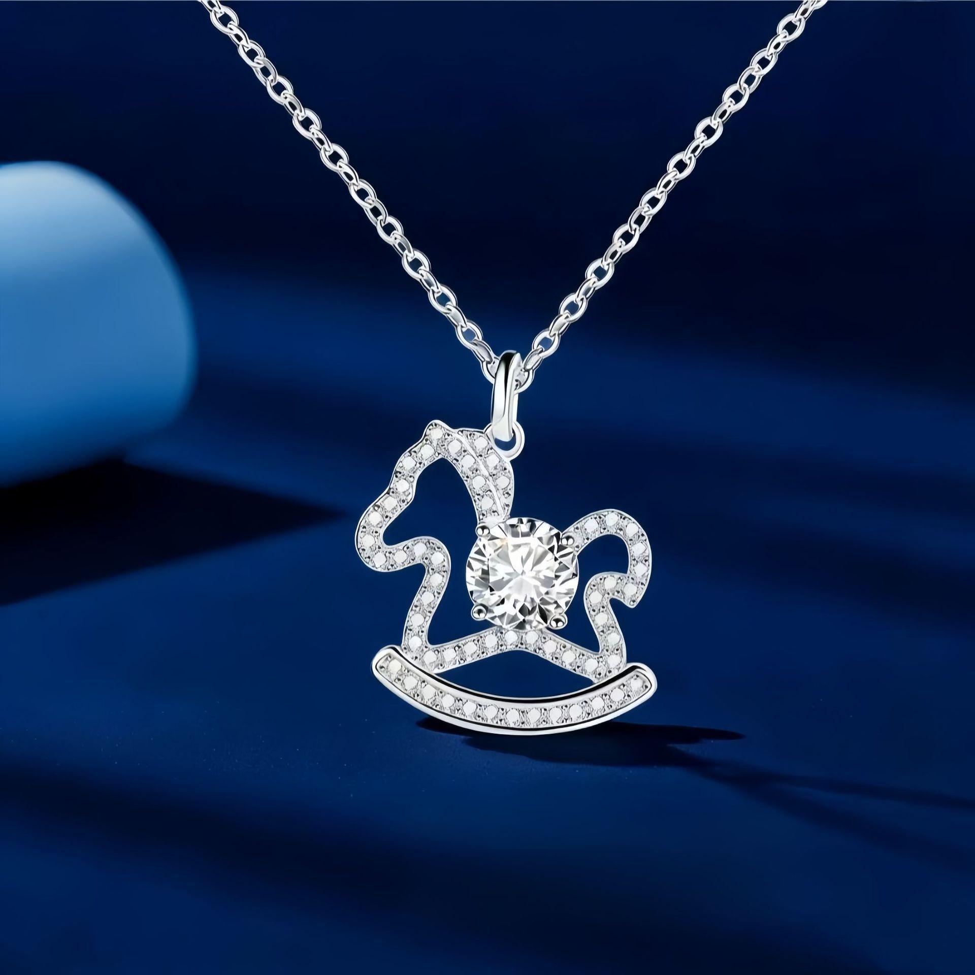 2026 Zodiac Horse Pure Silver Moissanite Necklace - Light Luxury Gift 5.0mm Cubic Zirconia