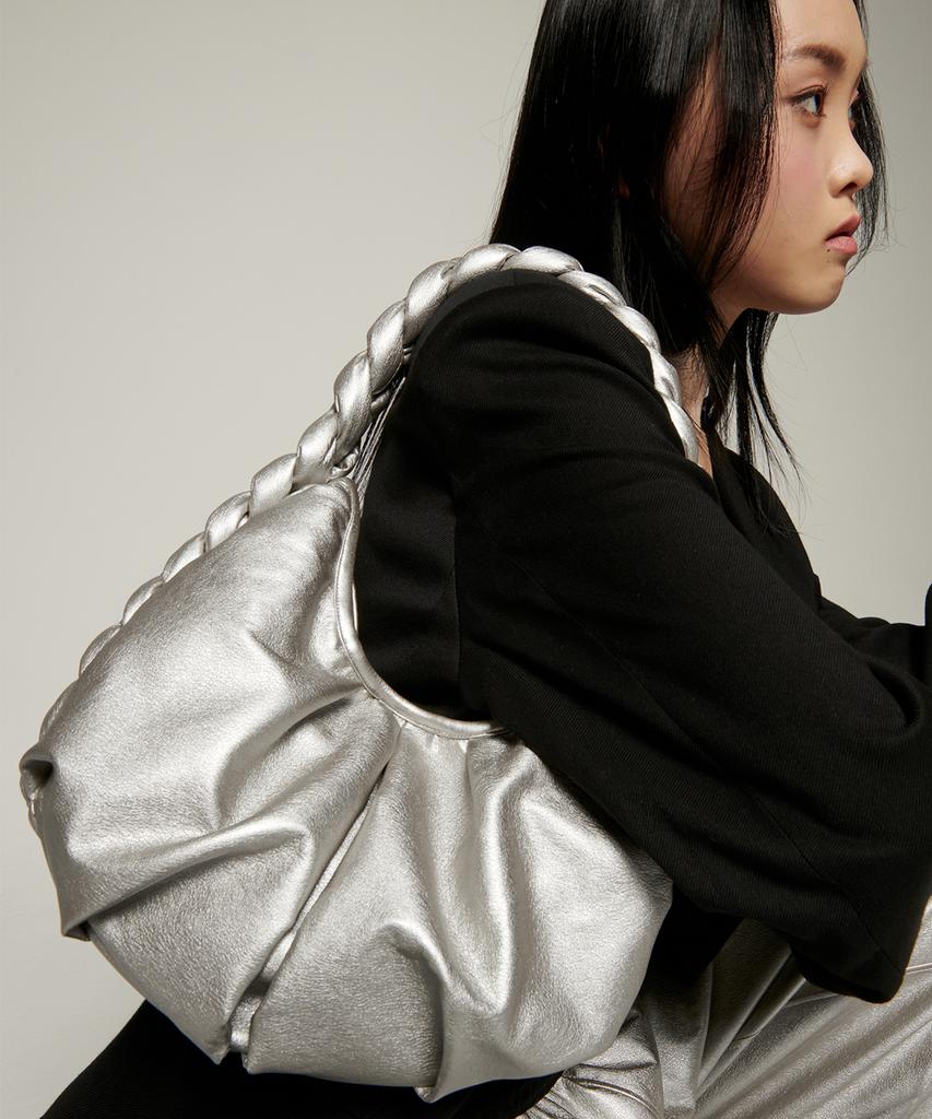 Bowlloon Braid Leather Bag (Silver)