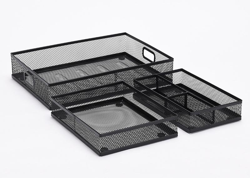 Set of 3 Metal File Holders with Multi-Compartment Cutlery Trays for Desktop Organization