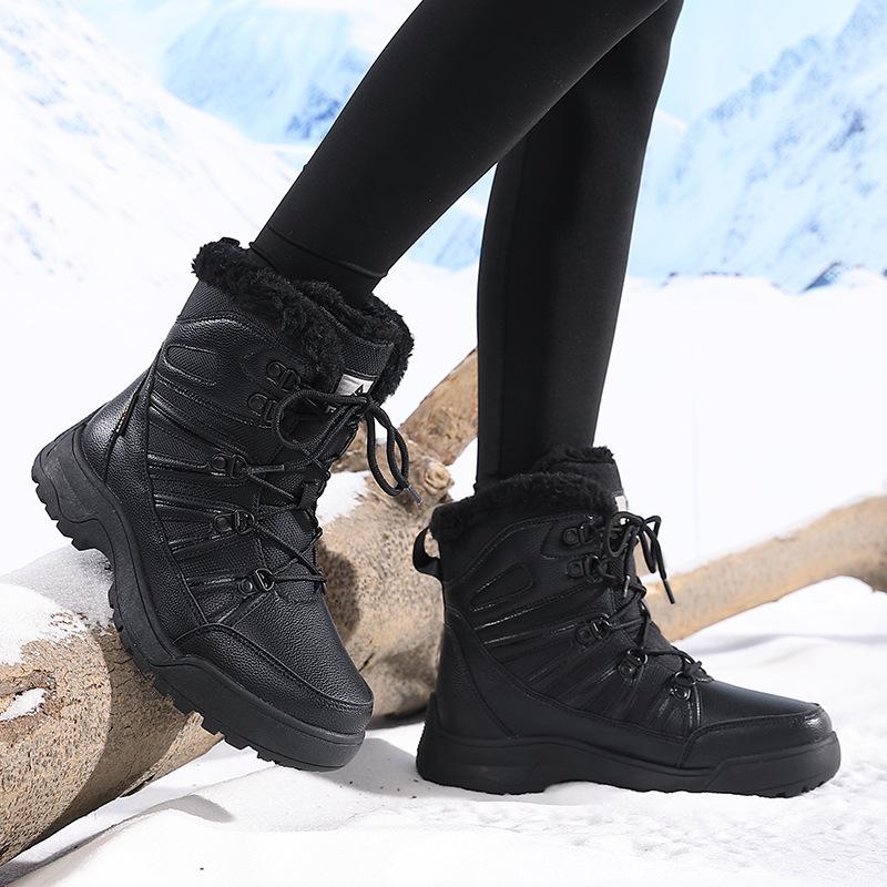 Winter snow boots women's shoes plush warm cotton shoes wear-resistant windproof sports outdoor high-top women's boots large size shoes