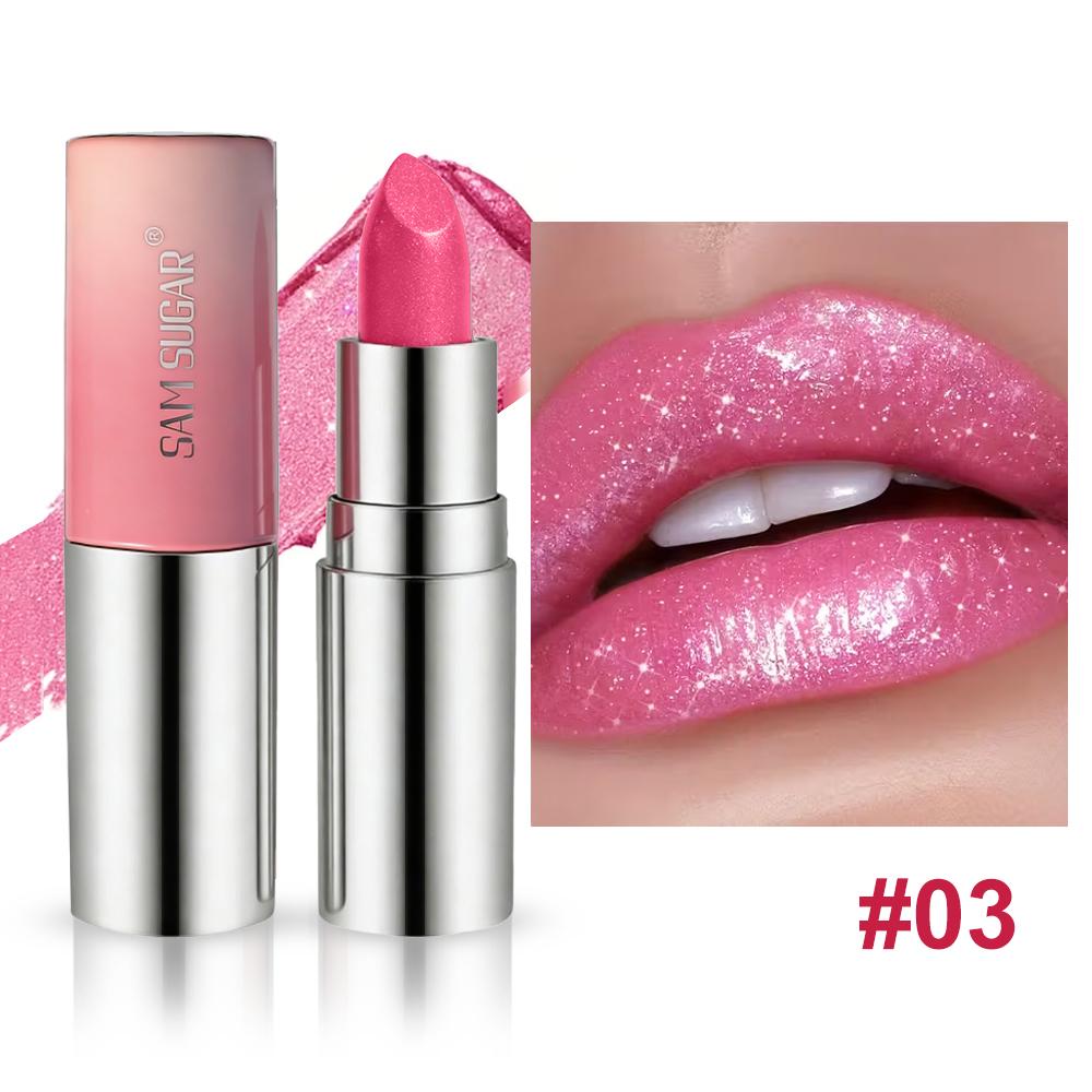 Rossetto Glitterato al Diamante Lunga Tenuta Impermeabile Idratante Altamente Pigmentato Brillantezza Metallica Perlescente Non Si Attacca alla Tazza Labbra