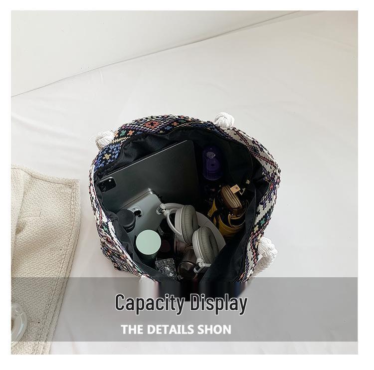 Women's 2024 Large Capacity Ethnic Style Tote: Trendy Single Shoulder Commuting Bag for Students