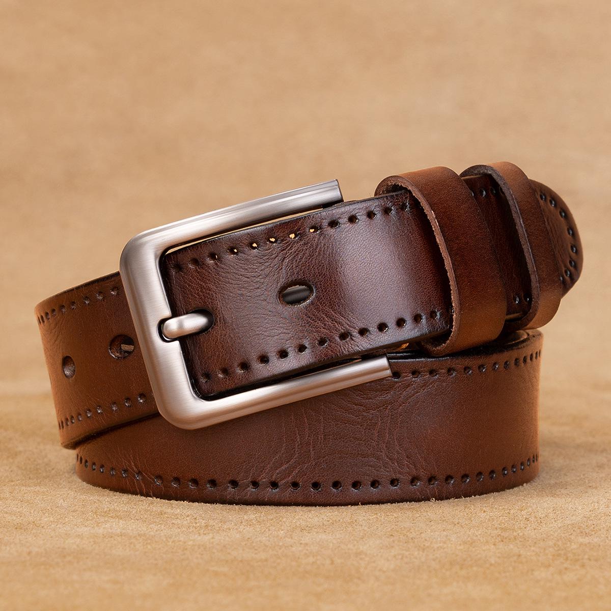 Men s Retro British Style Genuine Leather Belt - Artistic Business Cowhide Waistband 130 cm