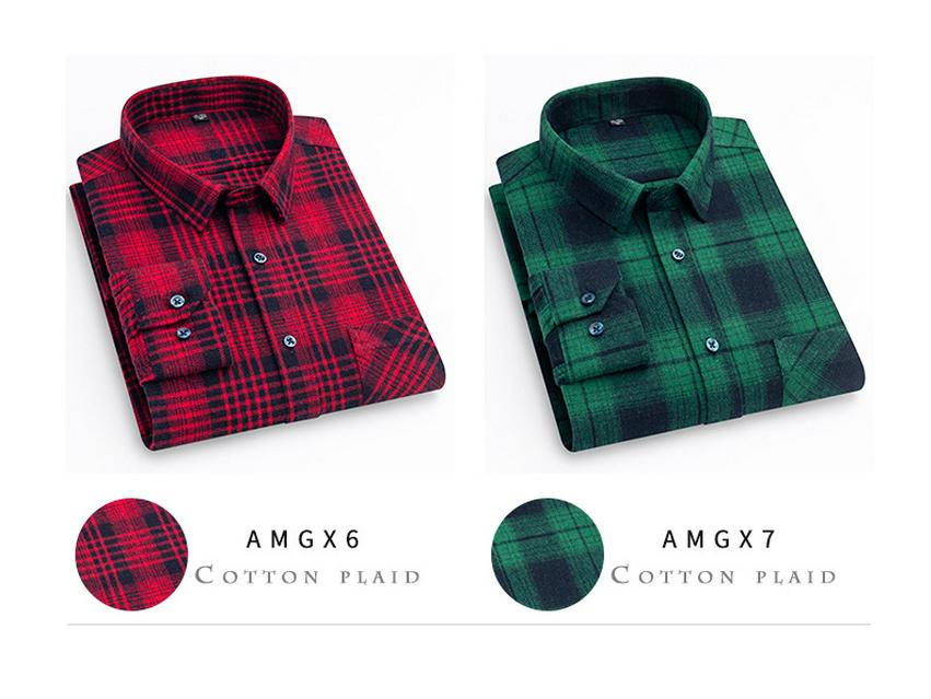 New Men's Plus Size Brushed Cotton Plaid Long Sleeve Shirt for Middle-Aged & Elderly with Straight Hem