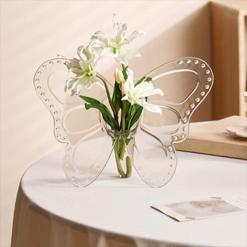 Klarer Kunststoffrahmen Pflanze Vase Hydroponischer Blumenhalter Schmetterlingsblumenvase Schreibtischdekoration